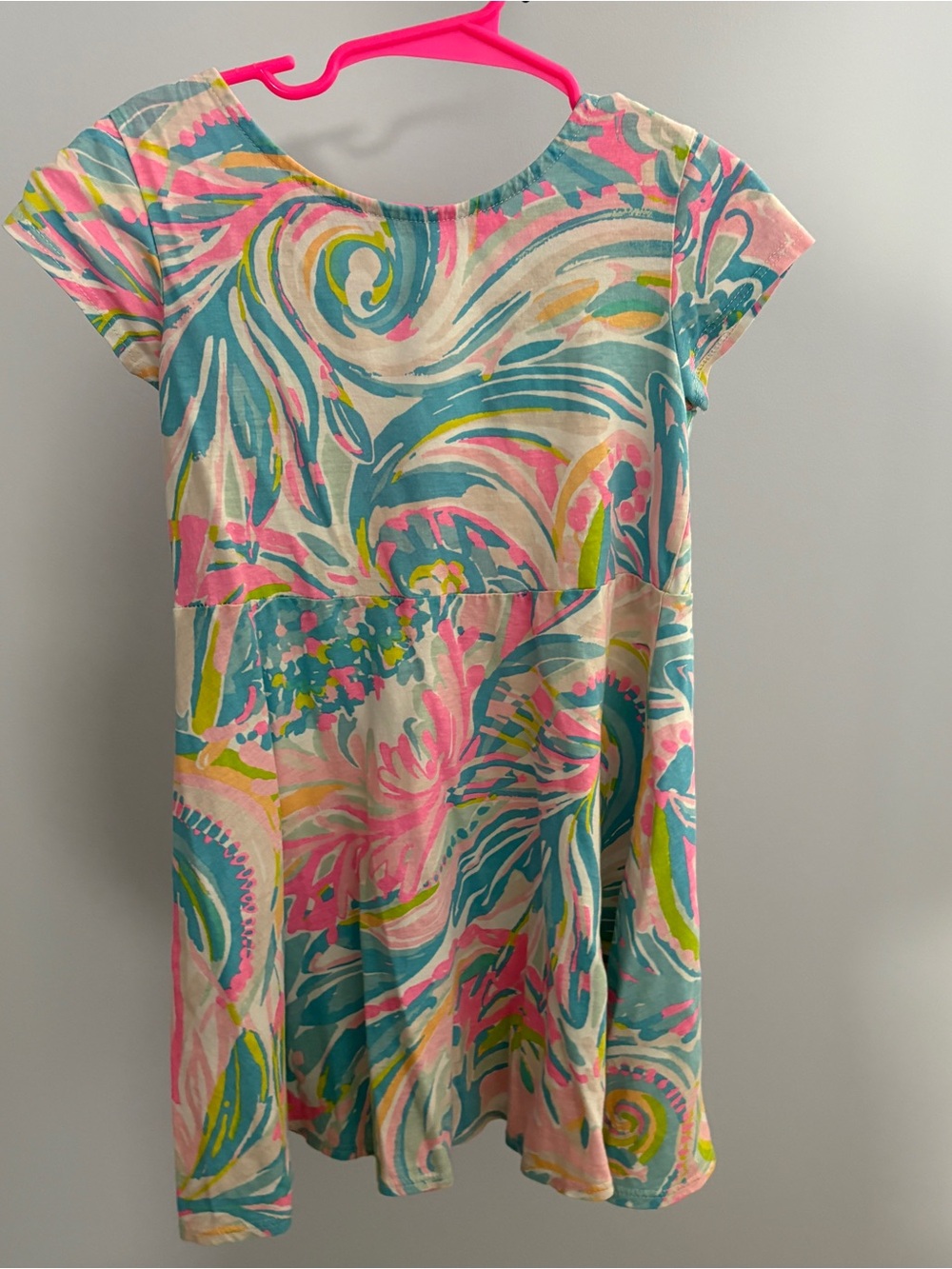 Lilly Pulitzer Pink Teal Yellow Swirl Short-Sleeve Dress